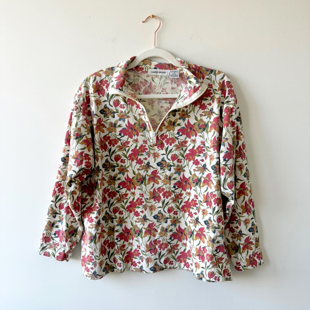 Vintage Floral Quarter Zip Medium Lauren Brooke